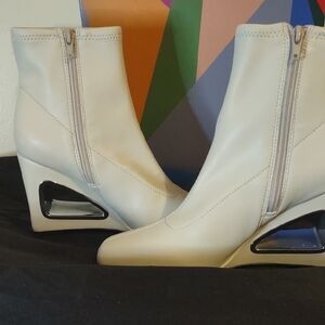 Cream Wedge Ankle Boots